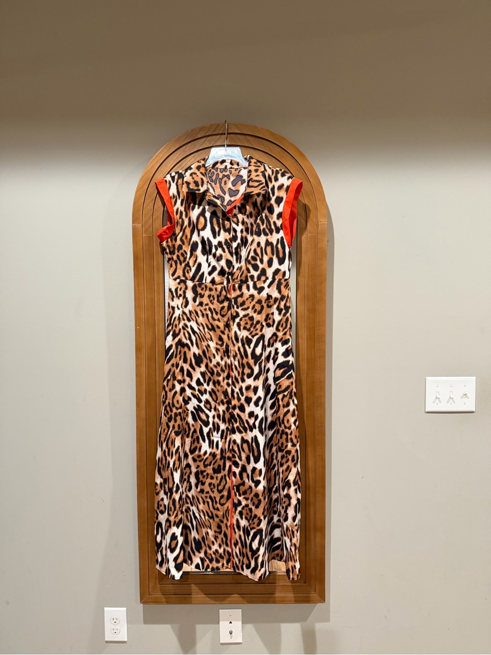 SHEIN Leopard Print Midi Dress with Orange Trim